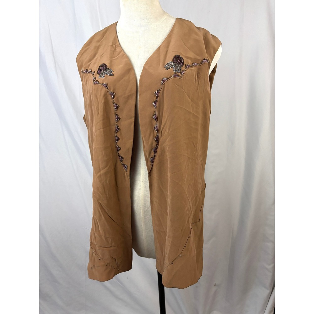 Handmade OOAK Beaded‎ Vest Boho Western Long Open Front Artisan